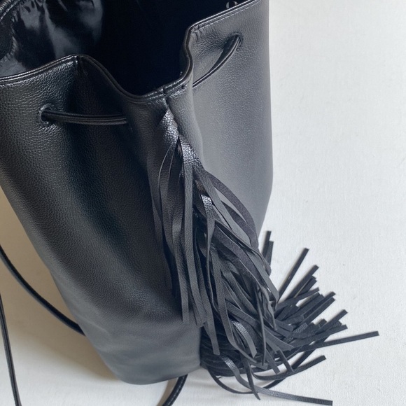 Victoria's Secret Fashion Show Fringe Faux Leather Tassel boho Backpack in Black - Picture 9 of 16